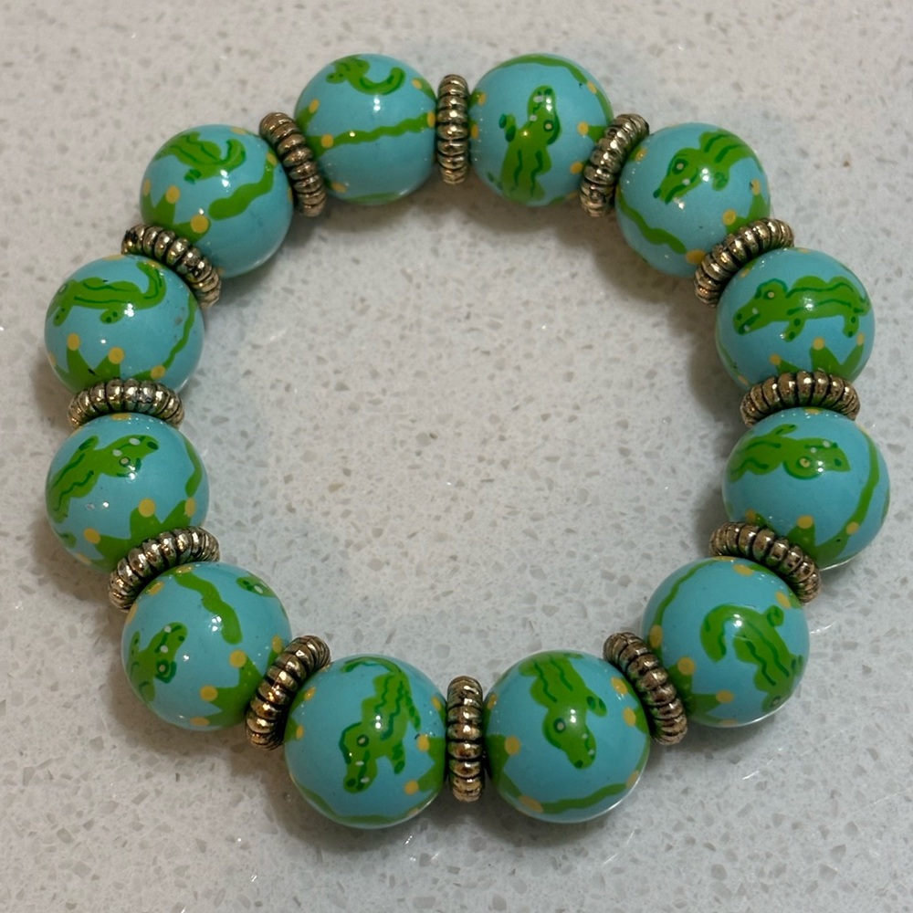 Angela Moore Hand Painted Alligator Beaded Bracelet